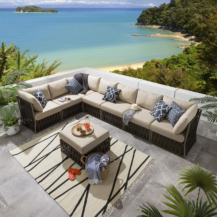 Valencia Outdoor Sofa Set 7 Seater, 1 Center Table Set Braided & Rope