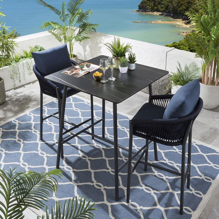 Beatriz Outdoor Patio Bar Set 2 Chairs and 1 Table Set Braided & Rope