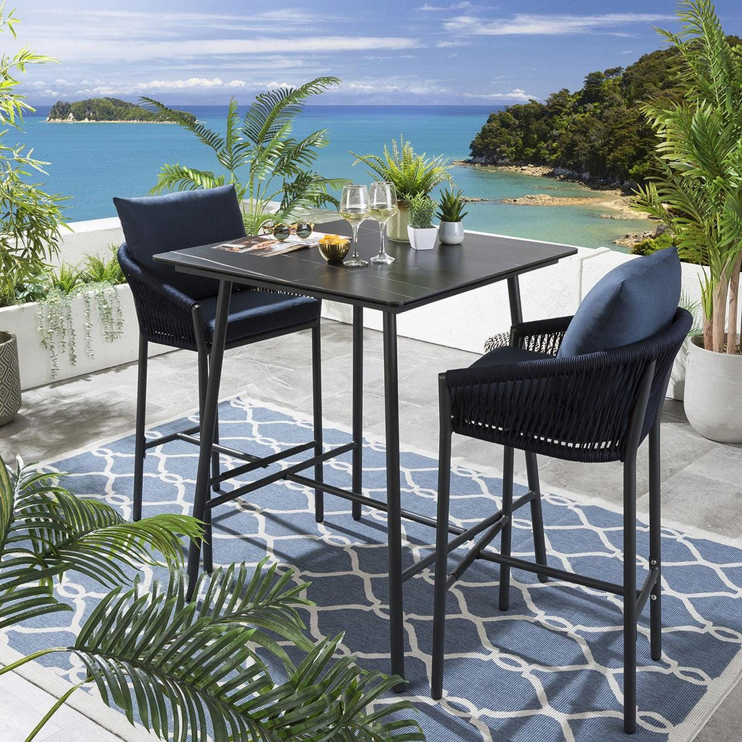 Beatriz Outdoor Patio Bar Set 2 Chairs and 1 Table Set Braided & Rope