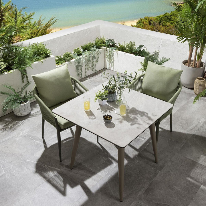 Bernardo Outdoor Patio Seating Set 2 Chairs and 1 Table Set (Beige+Green) Braided & Rope