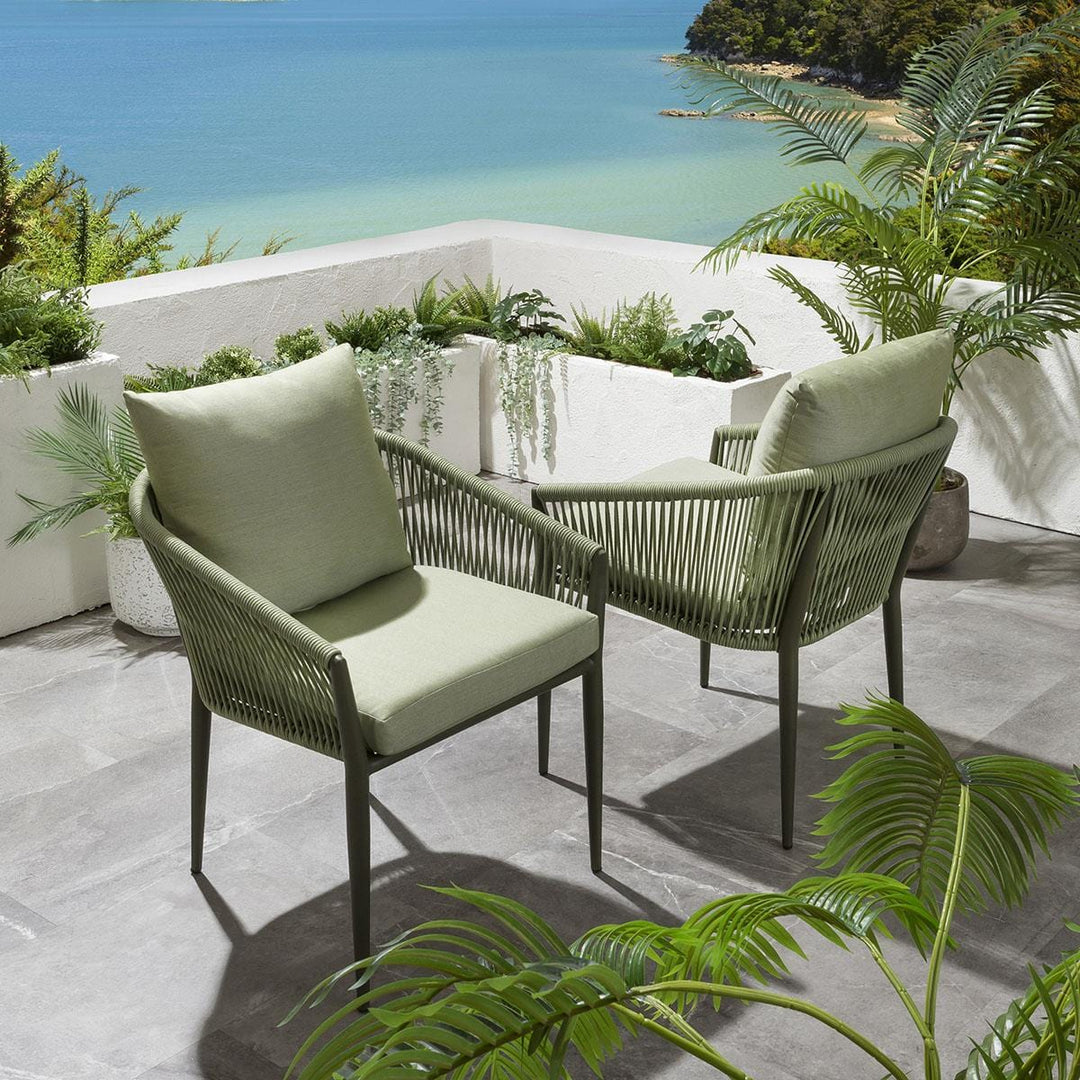 Bernardo Outdoor Patio Seating Set 2 Chairs and 1 Table Set (Beige+Green) Braided & Rope