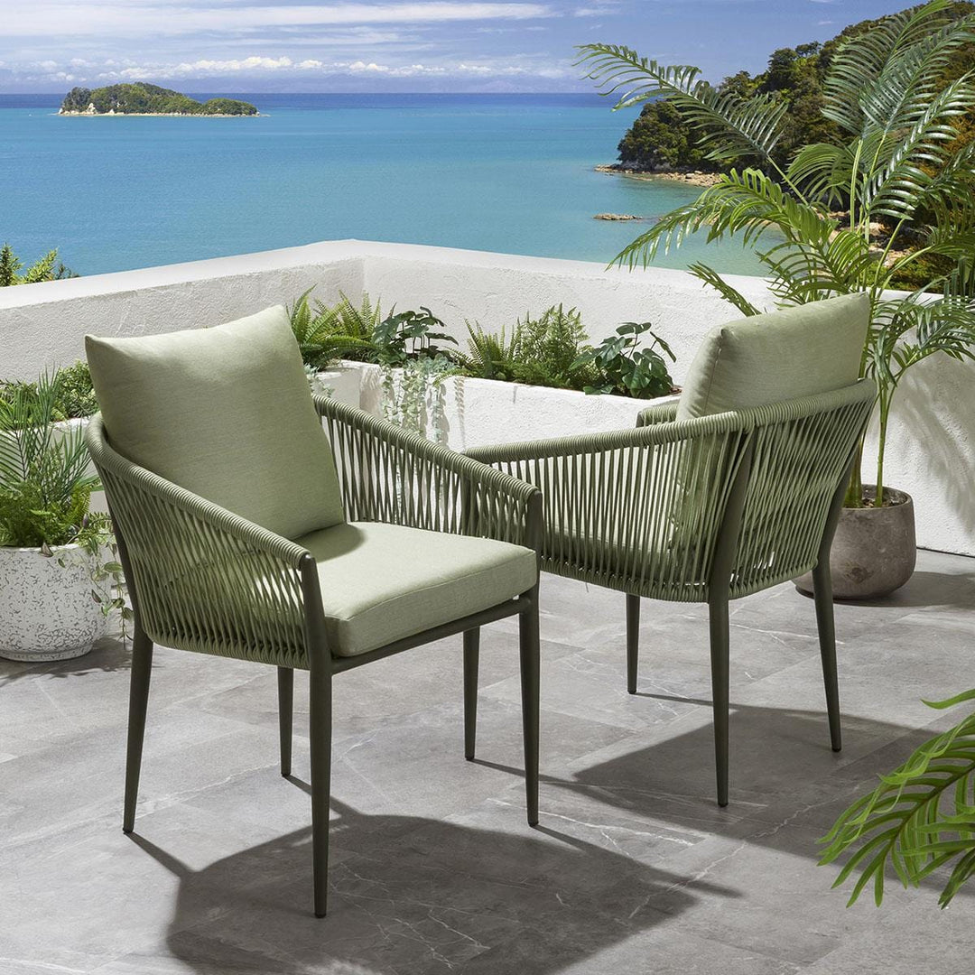 Bernardo Outdoor Patio Seating Set 2 Chairs and 1 Table Set (Beige+Green) Braided & Rope