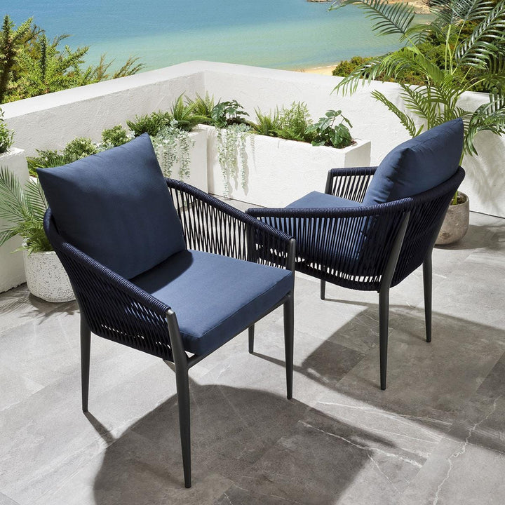 Hernando Outdoor Garden Patio Dining Set 4 Chairs and 1 Table Set (Blue+Black) Braided & Rope