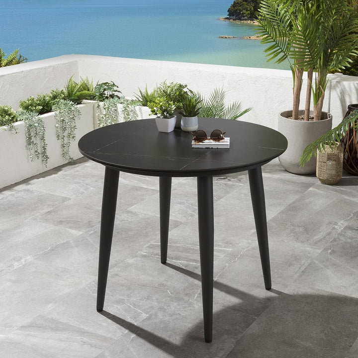 Hernando Outdoor Garden Patio Dining Set 4 Chairs and 1 Table Set (Blue+Black) Braided & Rope