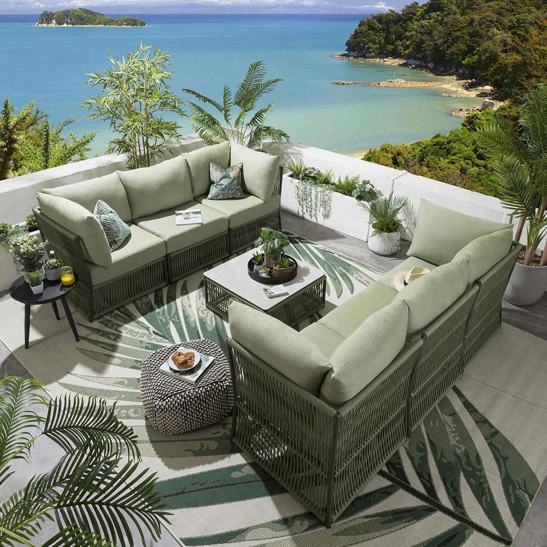 Arsenio Outdoor Sofa Set Seater and Center Table Set (Green) Braided Rope
