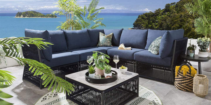 Bustillo Outdoor Sofa Set 5 Seater and 1 Center Table Set (Blue) Braided & Rope