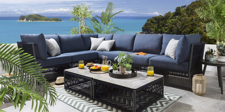 Jacobo Outdoor Sofa Set 6 Seater and 1 Center Table Set Braided & Rope