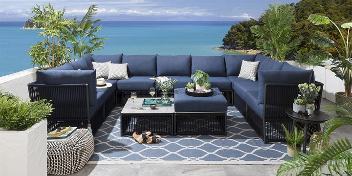 Griselda Outdoor Sofa Set 9 Seater, 1 Ottoman and 1 Center Table Set Braided & Rope