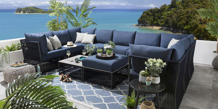 Griselda Outdoor Sofa Set 9 Seater, 1 Ottoman and 1 Center Table Set Braided & Rope