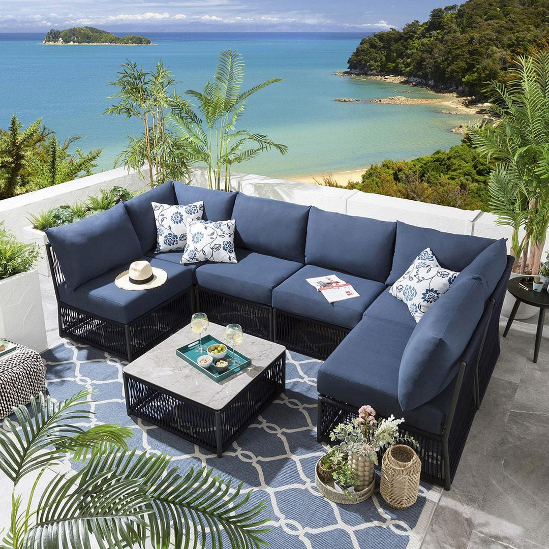 Jerez Outdoor Sofa Set Seater and Center Table Set (Blue) Braided Rope