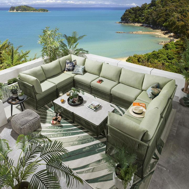 Griselda Outdoor Sofa Set 9 Seater, 1 Ottoman and 1 Center Table Set Braided & Rope