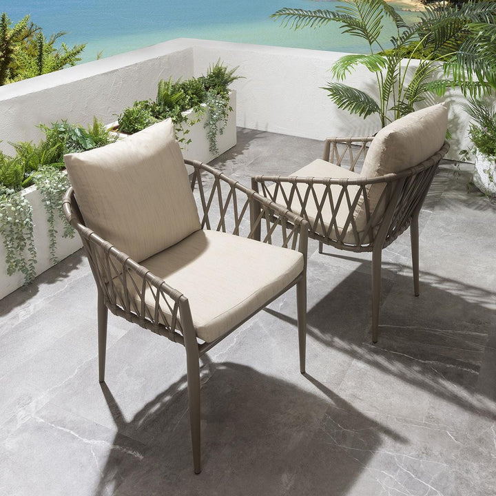 Carlos Outdoor Garden Patio Dining Set 4 Chairs and 1 Table Set (Beige) Braided & Rope