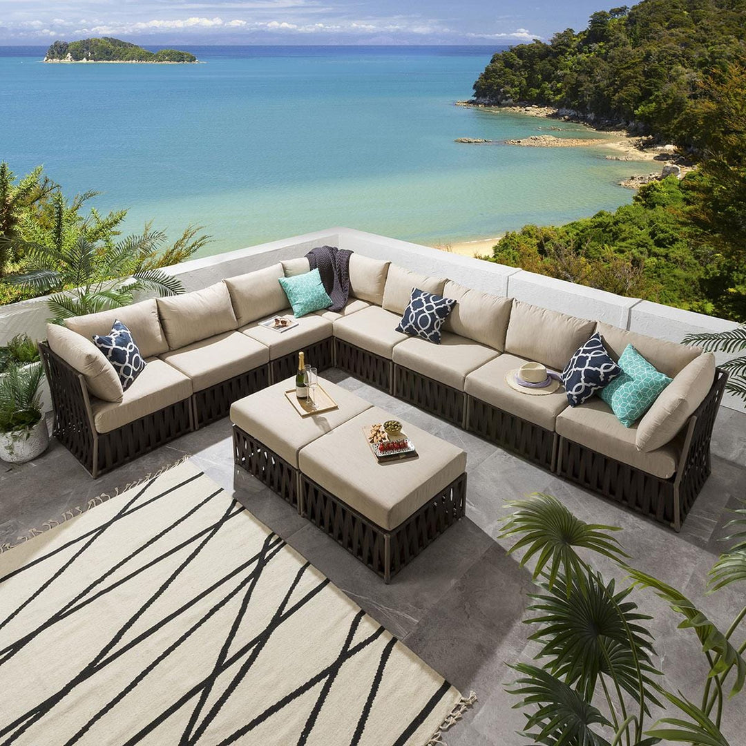 Pepito Outdoor Sofa Set Seater, Ottoman Set (Brown)