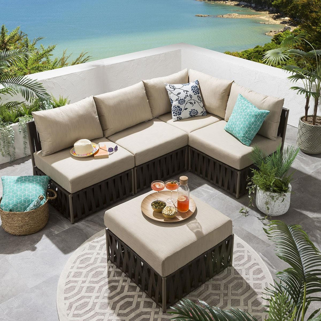 Antonio Outdoor Sofa Set Seater and Ottoman Set (Brown)