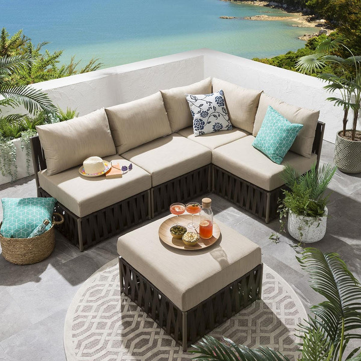 Castillo Outdoor Sofa Set 4 Seater and 1 Center Table Set Braided & Rope