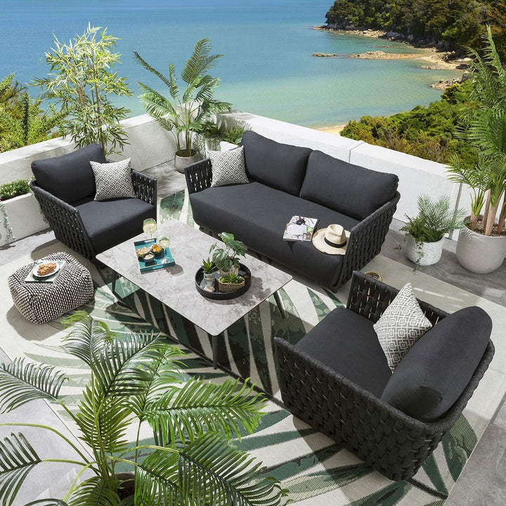 Deifilia Outdoor Sofa Set 2 Seater, 2 Single seater and 1 Center Table (Dark Grey) Braided & Rope