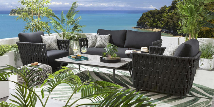 Deifilia Outdoor Sofa Set 2 Seater, 2 Single seater and 1 Center Table (Dark Grey) Braided & Rope