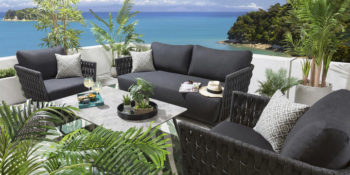 Deifilia Outdoor Sofa Set 2 Seater, 2 Single seater and 1 Center Table (Dark Grey) Braided & Rope
