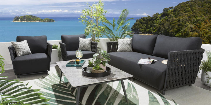 Deifilia Outdoor Sofa Set 2 Seater, 2 Single seater and 1 Center Table (Dark Grey) Braided & Rope
