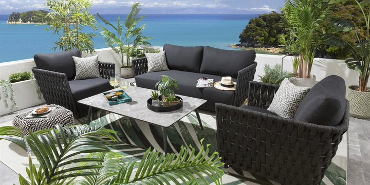 Deifilia Outdoor Sofa Set 2 Seater, 2 Single seater and 1 Center Table (Dark Grey) Braided & Rope