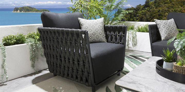 Deifilia Outdoor Sofa Set 2 Seater, 2 Single seater and 1 Center Table (Dark Grey) Braided & Rope