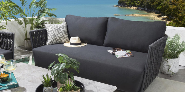 Deifilia Outdoor Sofa Set 2 Seater, 2 Single seater and 1 Center Table (Dark Grey) Braided & Rope