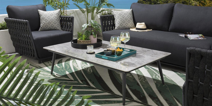 Deifilia Outdoor Sofa Set 2 Seater, 2 Single seater and 1 Center Table (Dark Grey) Braided & Rope