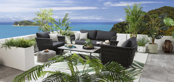 Deifilia Outdoor Sofa Set 2 Seater, 2 Single seater and 1 Center Table (Dark Grey) Braided & Rope