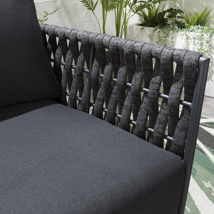 Deifilia Outdoor Sofa Set 2 Seater, 2 Single seater and 1 Center Table (Dark Grey) Braided & Rope