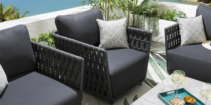 Deifilia Outdoor Sofa Set 2 Seater, 2 Single seater and 1 Center Table (Dark Grey) Braided & Rope