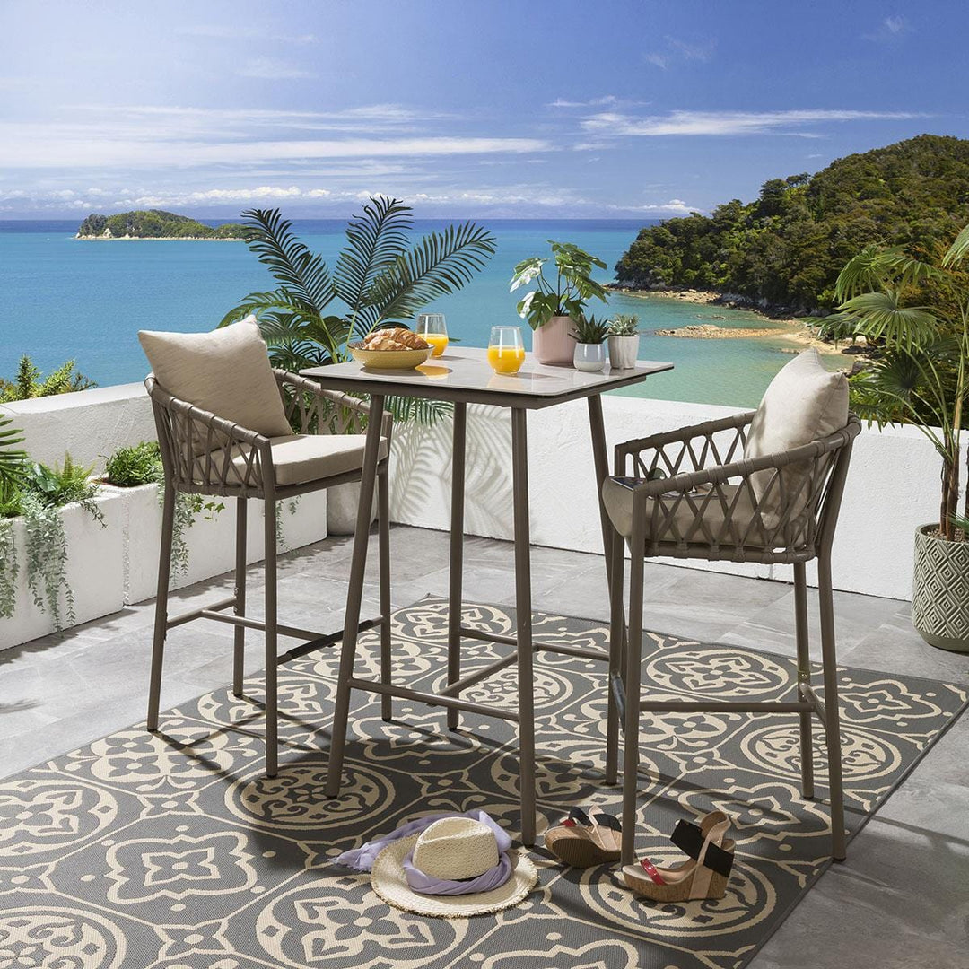 Teófila Outdoor Patio Bar Set Chairs and Table Set Braided Rope