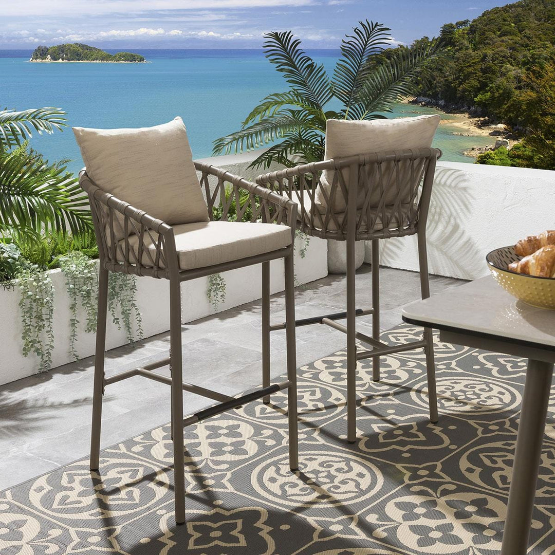 Teófila Outdoor Patio Bar Set 2 Chairs and 1 Table Set Braided & Rope