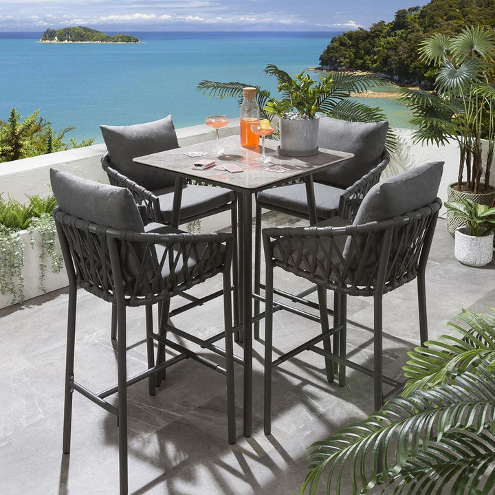 Verónica Outdoor Patio Bar Set 4 Chairs and 1 Table Set Braided & Rope