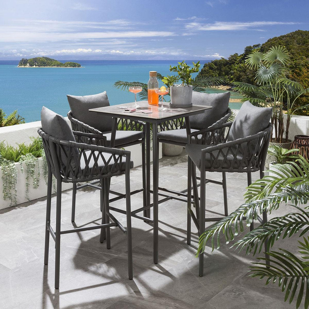 Verónica Outdoor Patio Bar Set 4 Chairs and 1 Table Set Braided & Rope