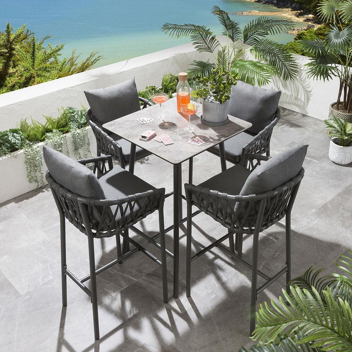 Verónica Outdoor Patio Bar Set 4 Chairs and 1 Table Set Braided & Rope