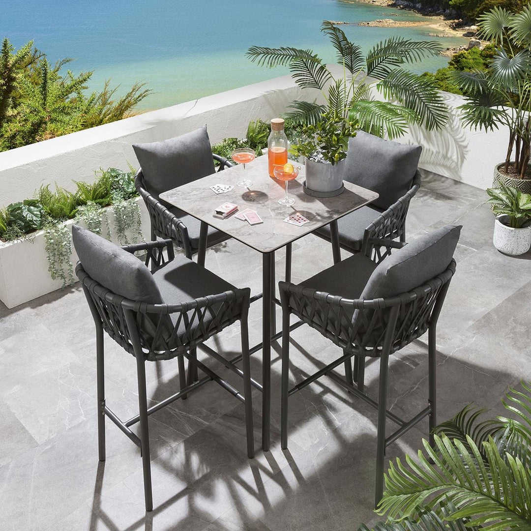 Verónica Outdoor Patio Bar Set 4 Chairs and 1 Table Set Braided & Rope