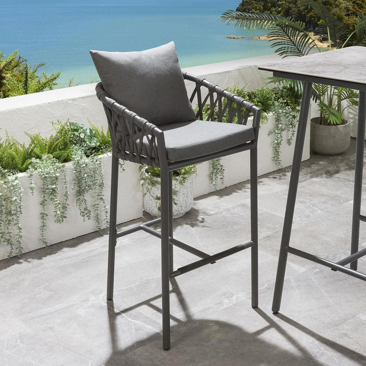 Verónica Outdoor Patio Bar Set 4 Chairs and 1 Table Set Braided & Rope