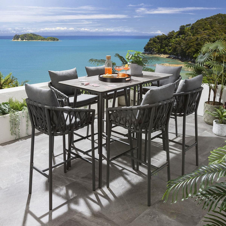 Rafaela Outdoor Patio Bar Set 6 Chairs and 1 Table Set Braided & Rope