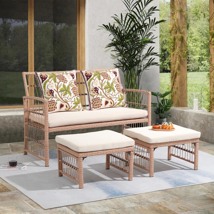 Grob Outdoor Patio Seating Set 2 Chairs and 2 Footrest Set (Light Brown)