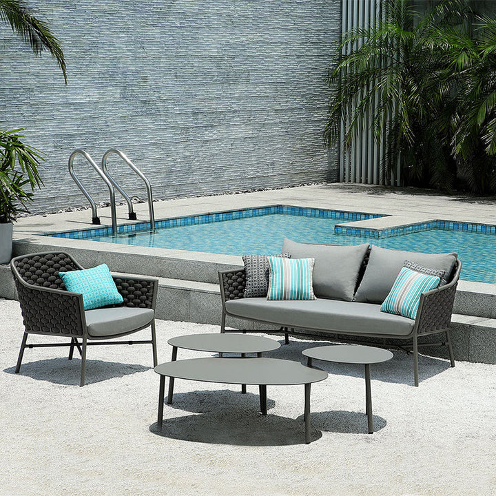 Lettiere Outdoor Garden Balcony Sofa Set 2 Seater, 2 Single Seater and 3 Tables Set (Grey)