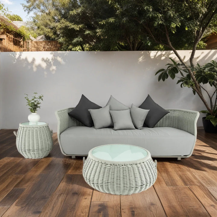 Fonsie Outdoor Sofa Set 3 Seater 1 Side Table and 1 Center Table Set (Grey) Braided & Rope (Copy)