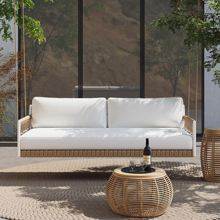 Otio Double Seater Hanging Swing Without Stand For Balcony , Garden Swing (Tan + White) Braided & Rope