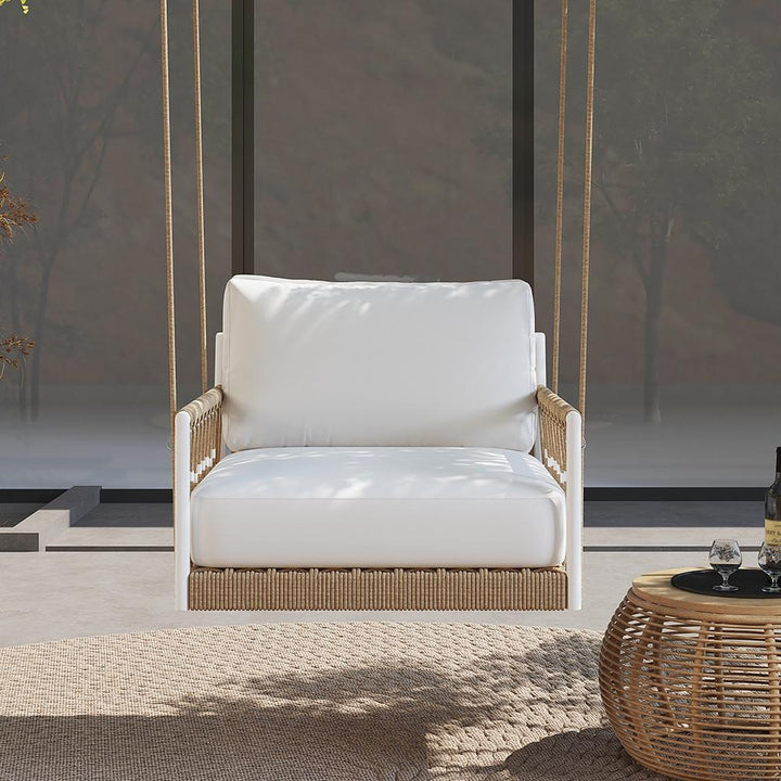 Ulek Single Seater Hanging Swing Without Stand For Balcony , Garden Swing (White + Tan) Braided & Rope