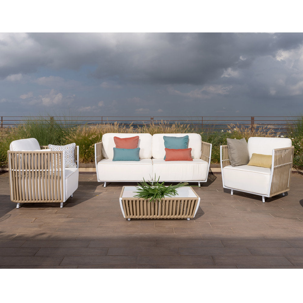 Swoop Outdoor Garden Balcony Sofa Set 2 Seater, 2 Single seater and 1 Table Set (Beige)