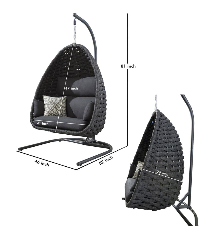Eurig Single Seater Hanging Swing With Stand For Balcony, Garden (Grey) Braided & Rope