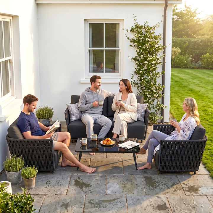 Deifilia Outdoor Sofa Set 2 Seater, 2 Single seater and 1 Center Table (Dark Grey) Braided & Rope