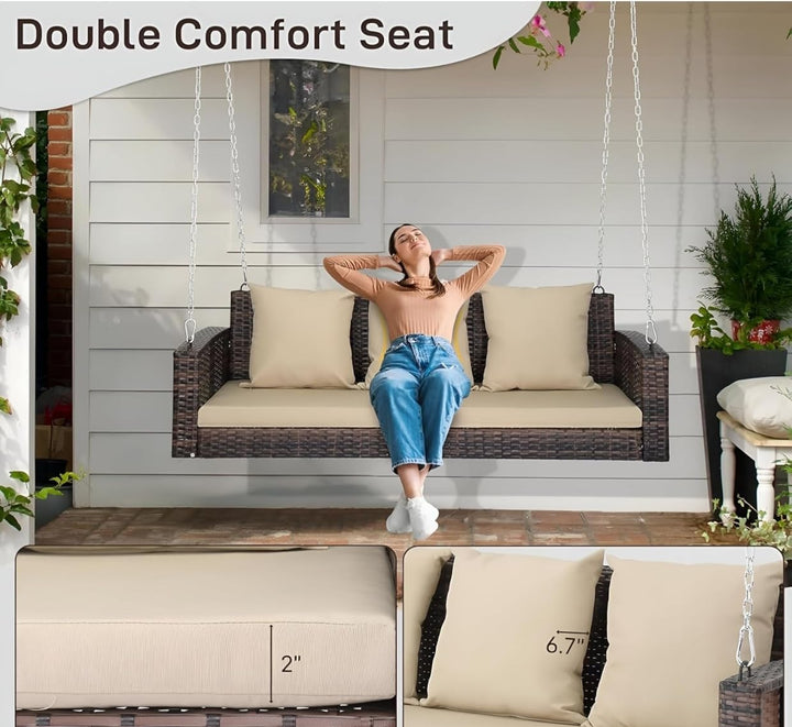 Nioga Three Seater Hanging Swing Without Stand For Balcony , Garden Swing (Brown)