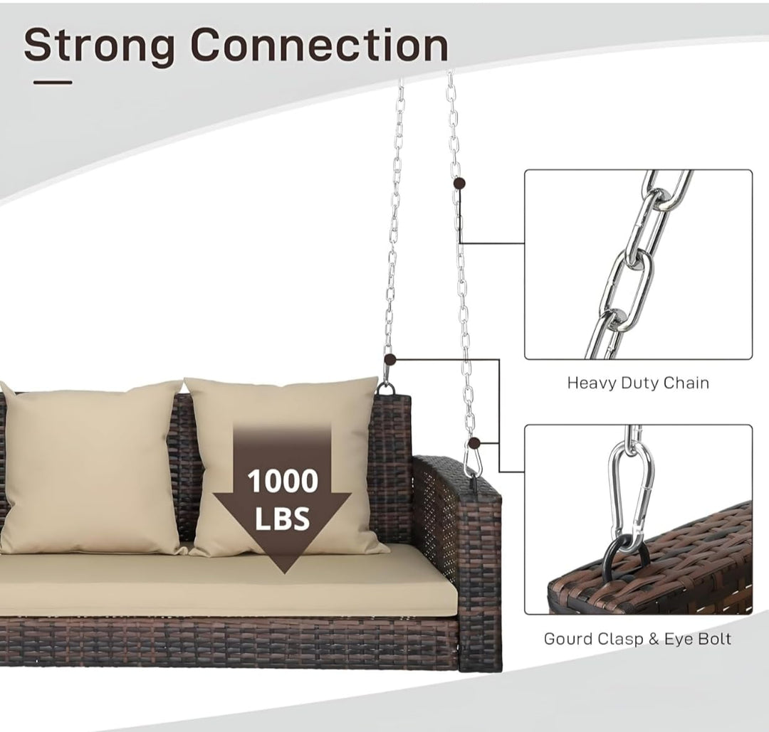 Nioga Three Seater Hanging Swing Without Stand For Balcony , Garden Swing (Brown)