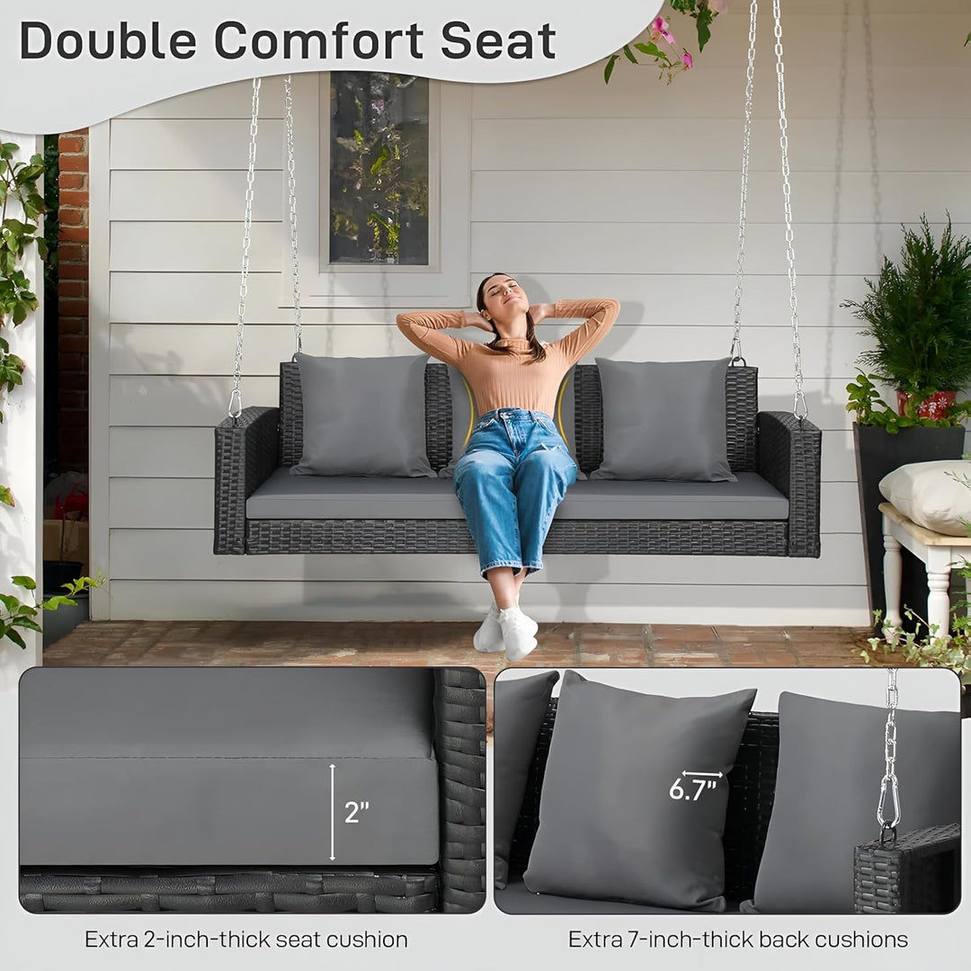 Vito Three Seater Hanging Swing Without Stand For Balcony , Garden Swing (Black)