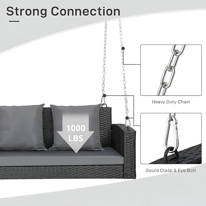 Vito Three Seater Hanging Swing Without Stand For Balcony , Garden Swing (Black)